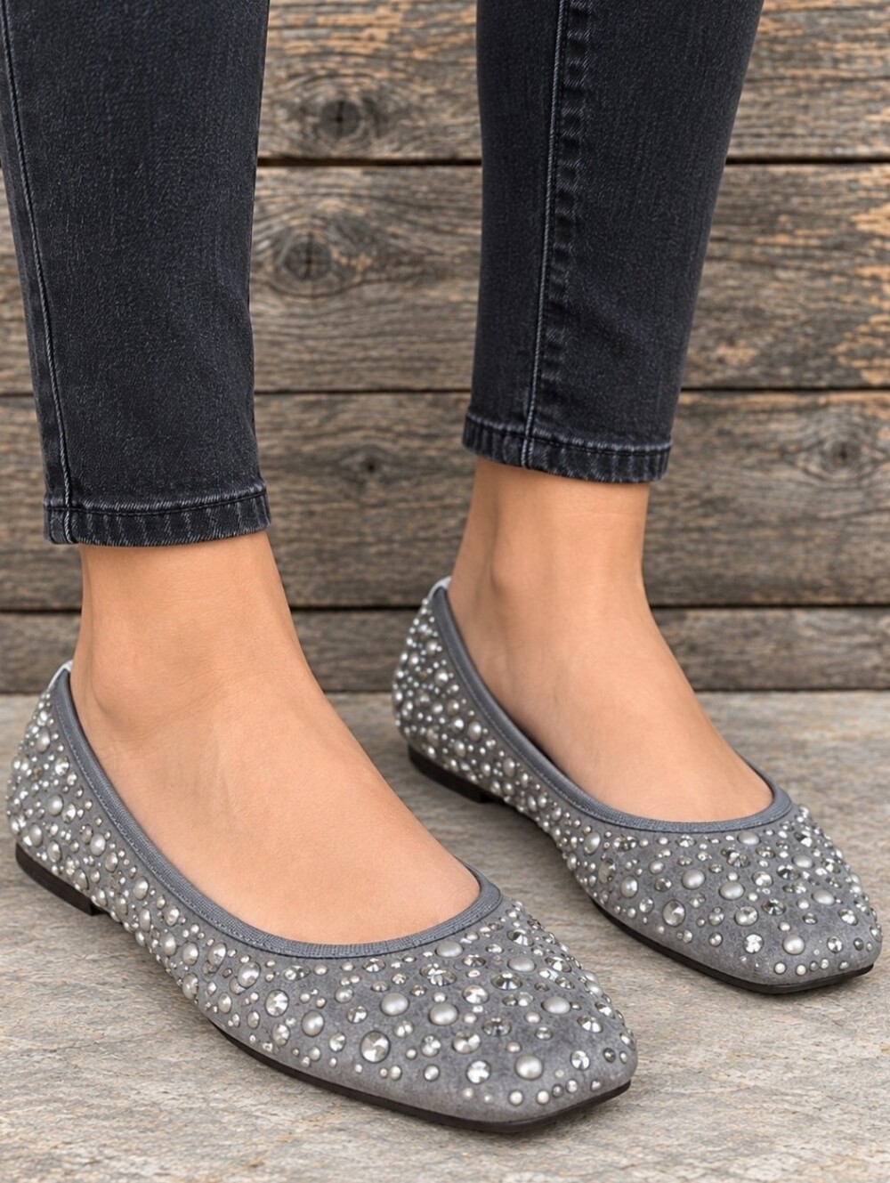 Vaneli Nayeli Fango Y2K Glam Revival Rhinestone Sqare Toe Ballet Flats 6M